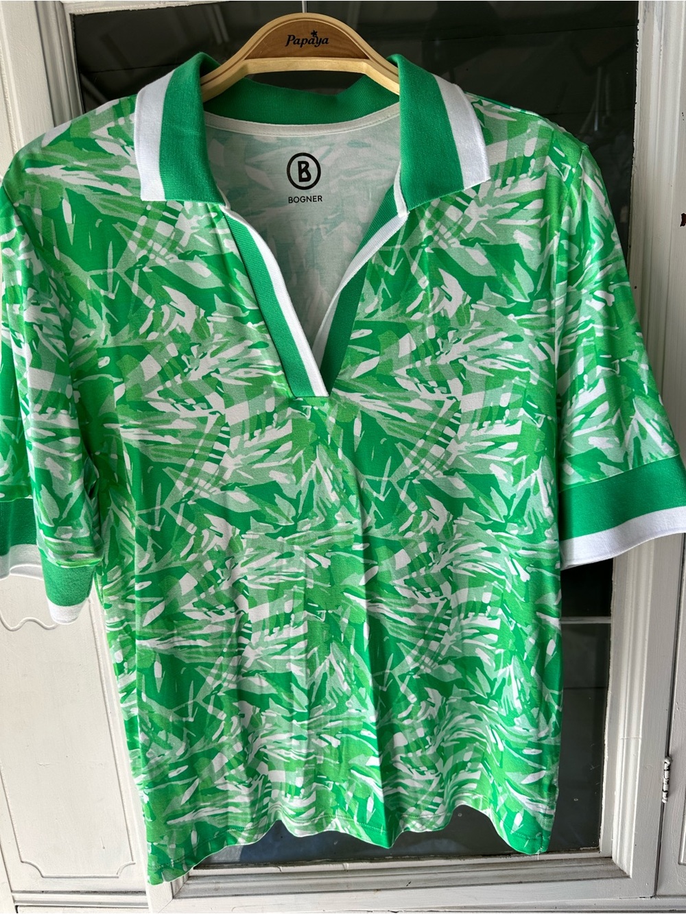 Bogner Green & White Abstract-Print Polo